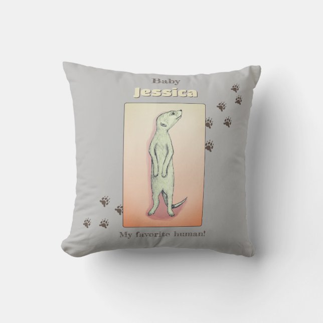 Custom Niedlich Soft Grau Peach Meerkat Baby Name Kissen (Vorderseite)
