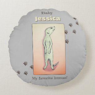 Custom Niedlich Soft Grau Peach Meerkat Baby Name Rundes Kissen