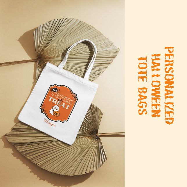 Custom Niedlich Trick oder Leckereien Kürbislatern Tragetasche (Personalized Halloween Tote Bags that has cute ghost painting a pumpkin design. Perfect halloween!)