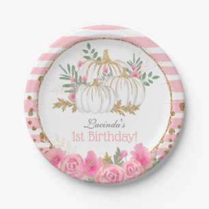 Custom Niedlich White Pumpkin Floral 1. Geburtstag Pappteller