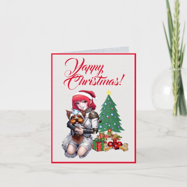 Custom Niedlich Yorkie Dog mit kleinen Mädchen Wei Karte (Vorderseite)