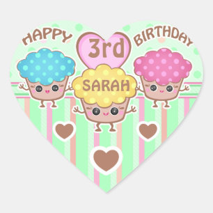Custom Niedliche Geburtstag Girl Kawaii Cupcakes S Herz-Aufkleber