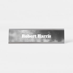 Custom Night Sky Gray Monochrome Schreibtischnamensplakette