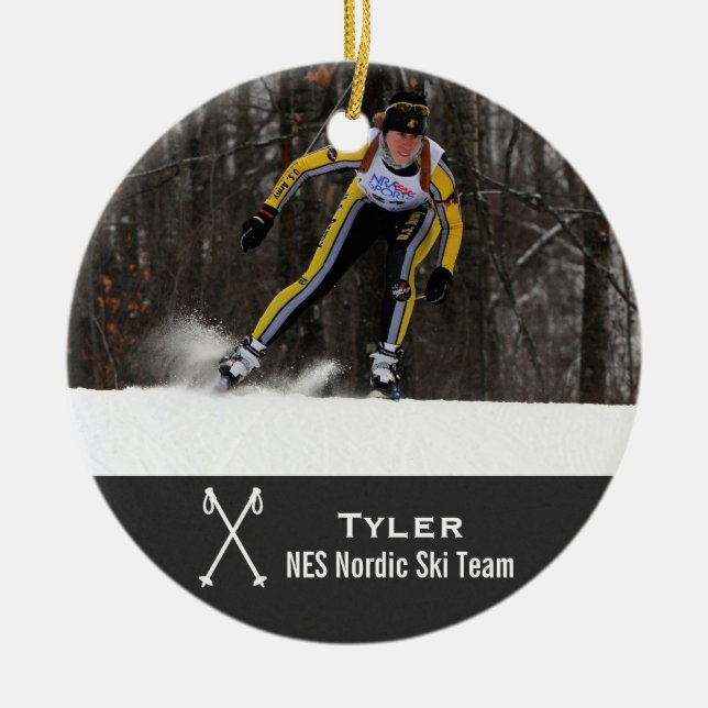 Custom Nordic Cross Country Skiing Photo Collage Keramikornament (Vorne)