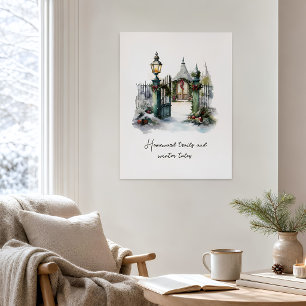 Custom Nordic Snow Green Winter Scene Wasserfarbe Poster