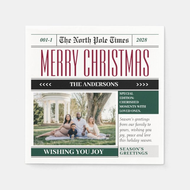 Custom North Pole Newspaper Weihnachtsfest-Foto Serviette (Vorderseite)