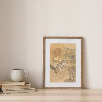 CUSTOM Nostalgic Sunflower & Bird Art Print  Poster