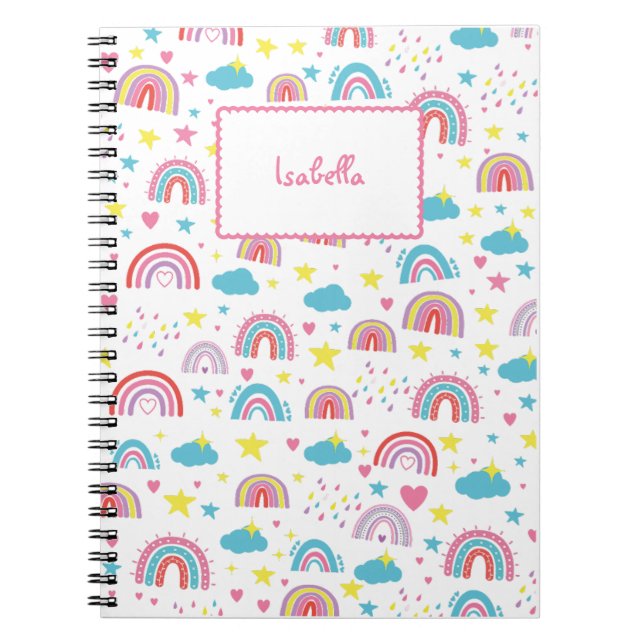 Custom Notebook With Name Rainbow Design for Girls Notizblock (Vorderseite)