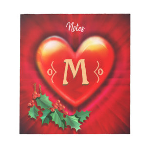 Custom Notepad Monogram Heart Design Weihnachten. Notizblock