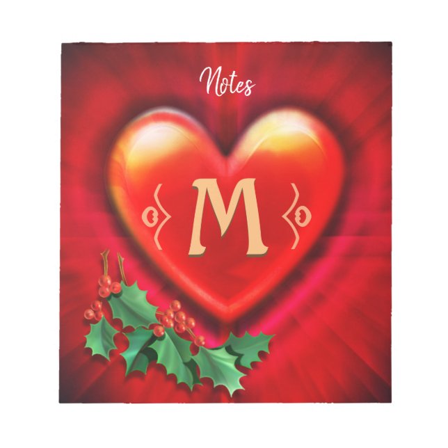 Custom Notepad Monogram Heart Design Weihnachten. Notizblock (Vorderseite)