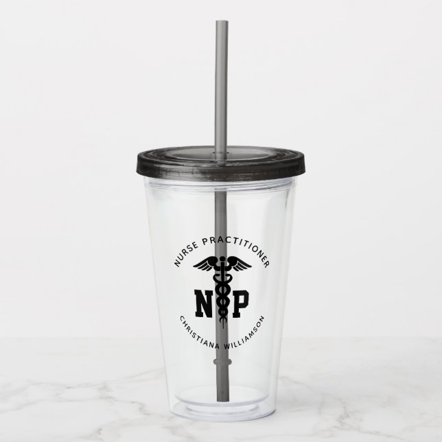 Custom NP Nurse Practitioner Abschluss Caduceus Acryltrinkbecher (Vorderseite)