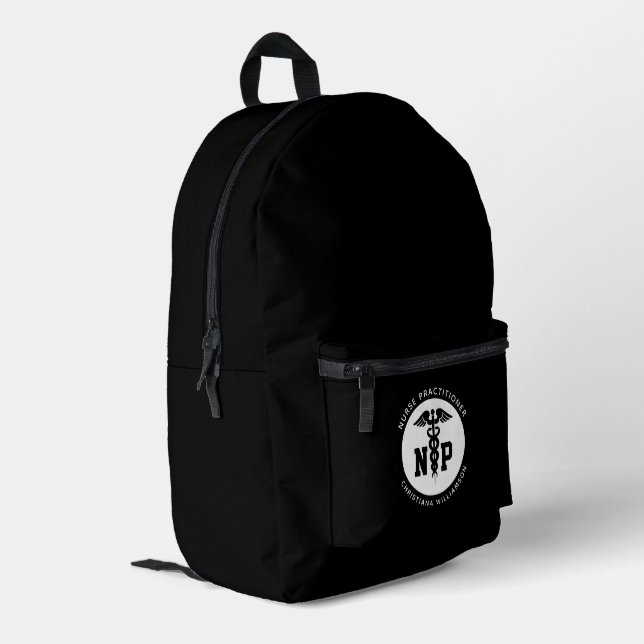 Custom NP Nurse Practitioner Abschluss Caduceus Bedruckter Rucksack (Rückseitige Ecke links)