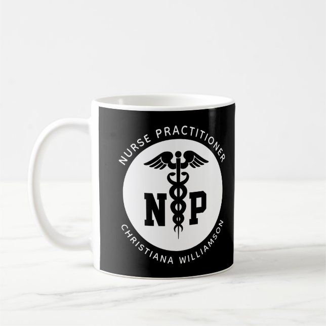 Custom NP Nurse Practitioner Abschluss Caduceus Kaffeetasse (Links)