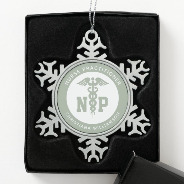 Custom NP Nurse Practitioner Abschluss Caduceus Schneeflocken Zinn-Ornament (Box)