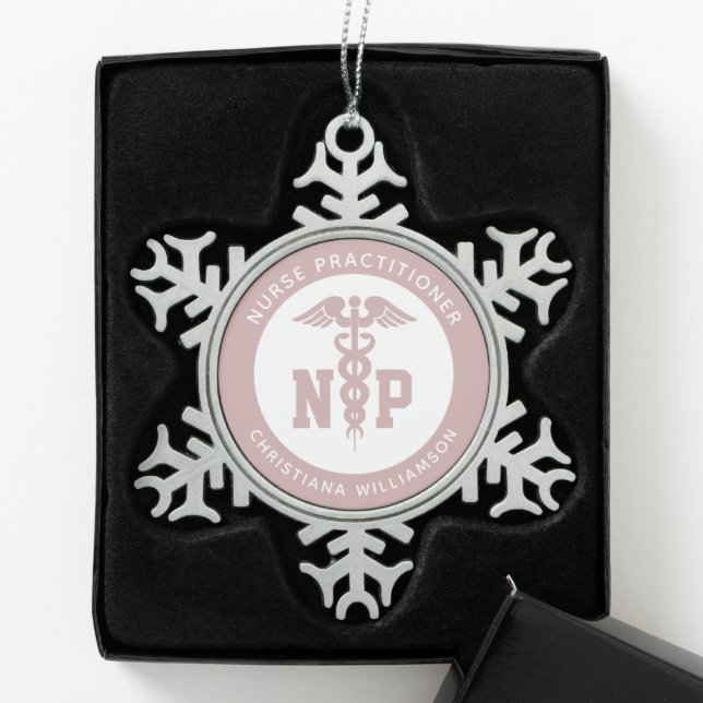 Custom NP Nurse Practitioner Abschluss Caduceus Schneeflocken Zinn-Ornament (Box)