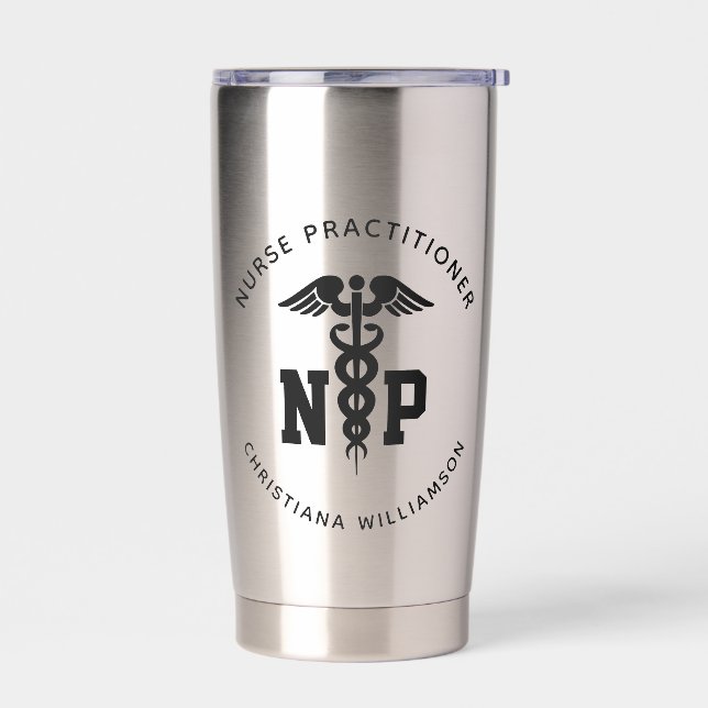 Custom NP Nurse Practitioner Abschluss Caduceus Thermobecher (Links)