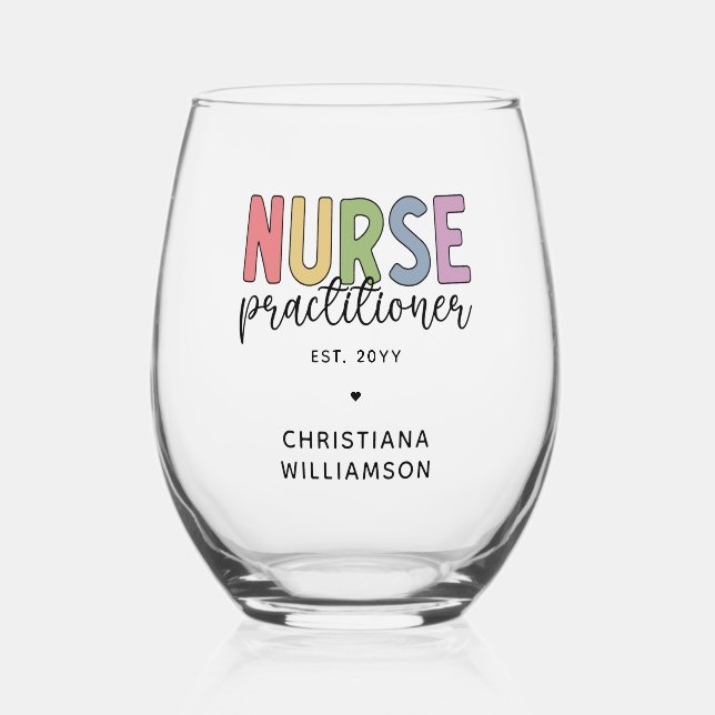 Custom Nurse Practitioner NP Nurse Abschluss Weinglas Ohne Stiel (Vorderseite)