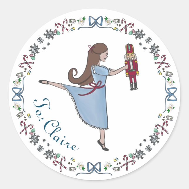 Custom Nutcracker Ballet Weihnachtsgeschenk-Label Runder Aufkleber (Vorderseite)