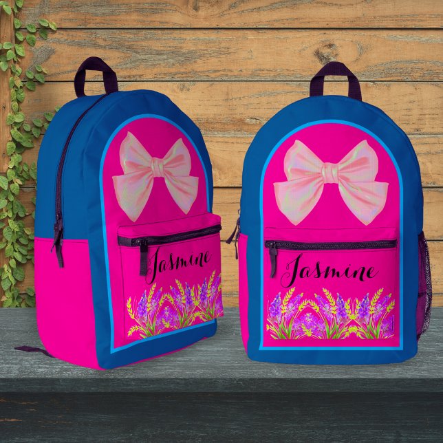 Custom Ocean Blue Pink Wildblume Name for Girls Bedruckter Rucksack (Von Creator hochgeladen)