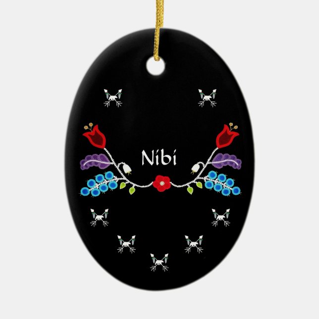 Custom Ojibwe Floral Bears Keramik Ornament (Vorne)