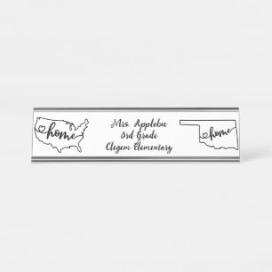 Custom Oklahoma Staat US Zuhause Line Art Schreibtischnamensplakette