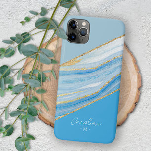 Custom Ombre Bright Azure Blue Marble Art Muster iPhone 16 Pro Max Hülle
