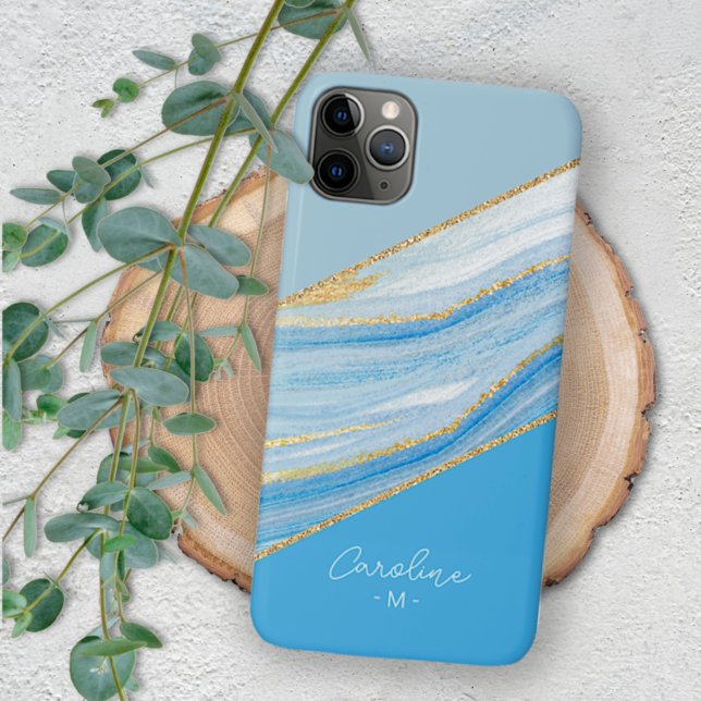 Custom Ombre Bright Azure Blue Marble Art Muster iPhone Hülle (Von Creator hochgeladen)