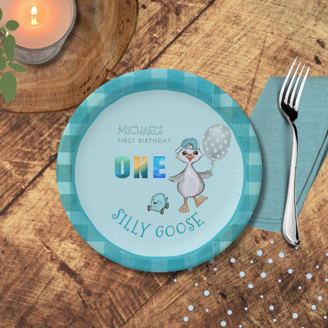 Custom ONE Albern Gänse Blue Party Plate Pappteller (Custom ONE Silly Goose Blue Party Plate)