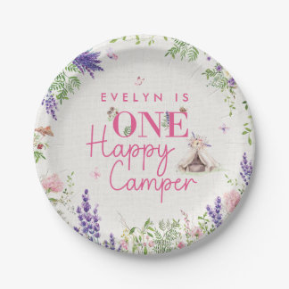 Custom One Happy Camper Baby Girls zum ersten Gebu Pappteller