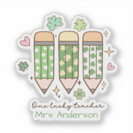 Custom One Lucky Teacher Retro Pencil Aufkleber