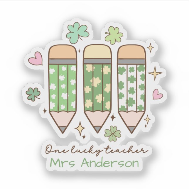 Custom One Lucky Teacher Retro Pencil Aufkleber (Vorderseite)