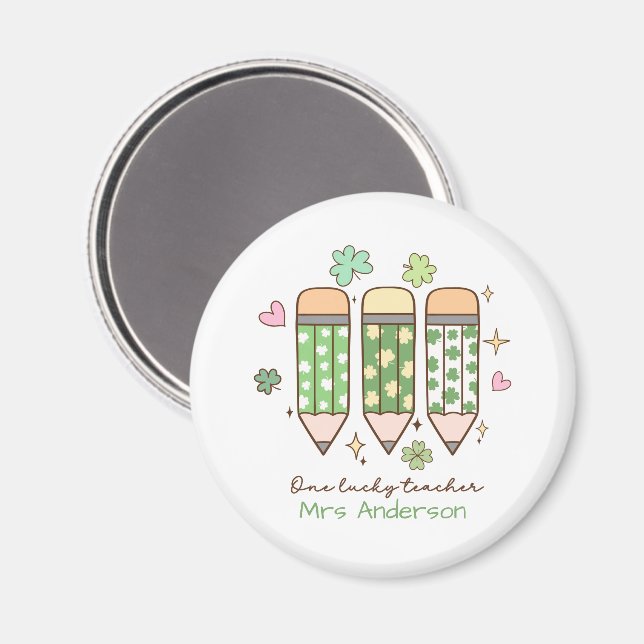 Custom One Lucky Teacher Retro Pencil Magnet (Vorderseite/Rückseite)