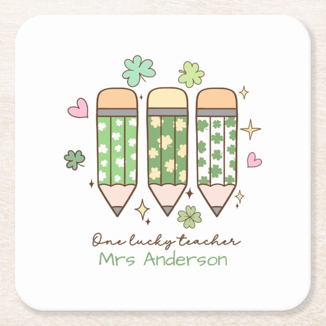 Custom One Lucky Teacher School Party Rechteckiger Pappuntersetzer (Vorderseite)