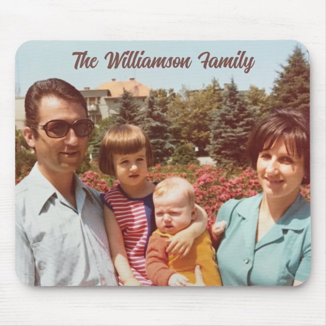 Custom One Photo Family Name Retro Script Simple  Mousepad (Vorne)