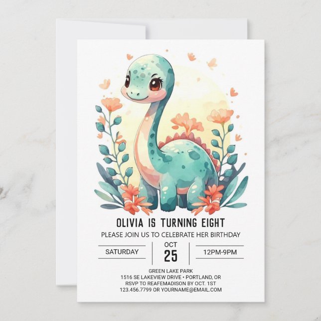 Custom Online Pastel Dinosaur Geburtstag Einladung (Vorderseite)