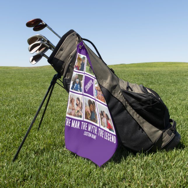 Custom Opa der Mann Mythos Legende 8 Foto Collage Golfhandtuch (Gras)