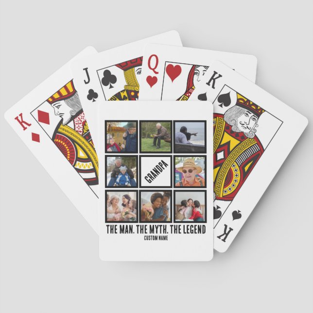 Custom Opa der Mann Mythos Legende 8 Foto Collage Spielkarten (Rückseite)