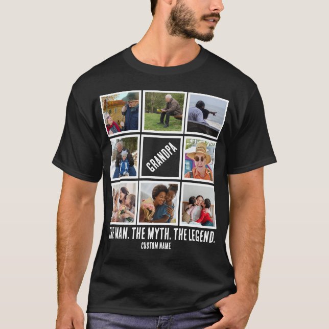 Custom Opa der Mann Mythos Legende 8 Foto Collage T-Shirt (Vorderseite)