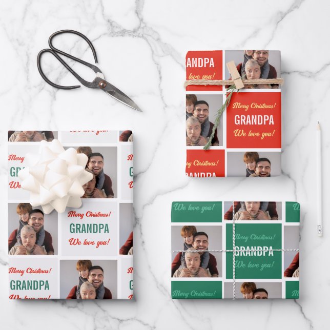 Custom Opa Foto Funny Picture Frohe Weihnachten Geschenkpapier Set (Vorderseite)