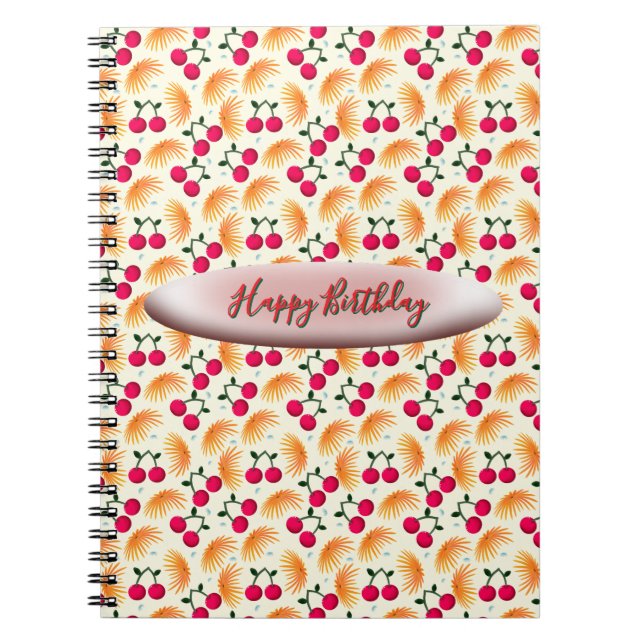Custom Orange Floral Cherry Pattern Notizblock (Vorderseite)
