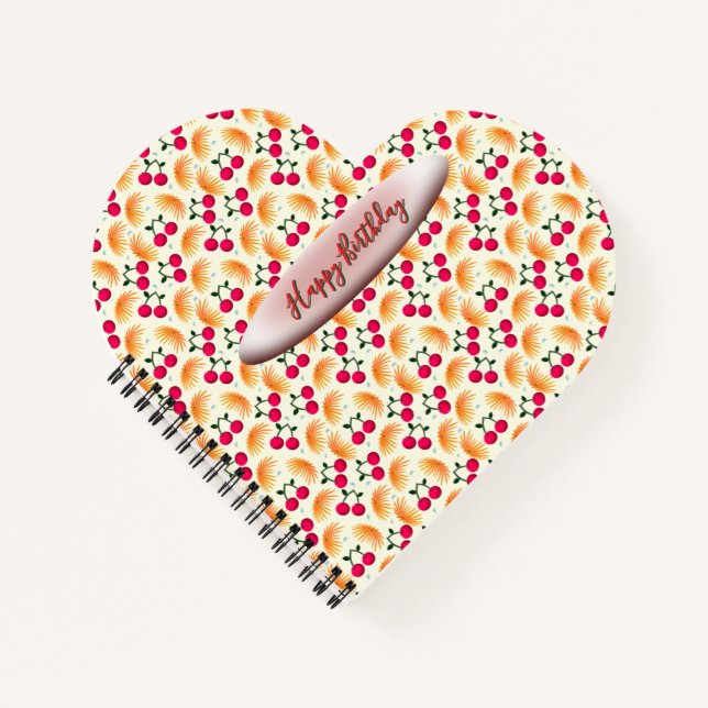 Custom Orange Floral Cherry Pattern Notizbuch (Vorderseite)