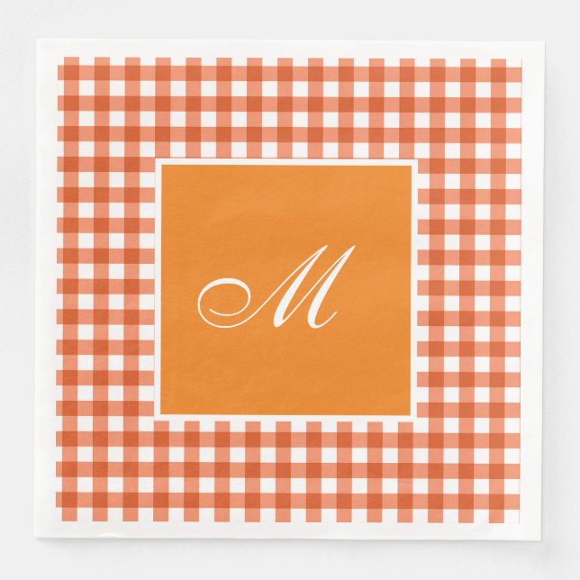 Custom Orange Gingham Kariert Serviette (Vorderseite)