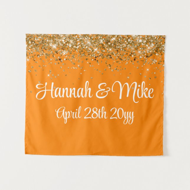 Custom Orange Gold Wedding Backdrop Foto Stand Wandteppich (Vorderseite (Horizontal))