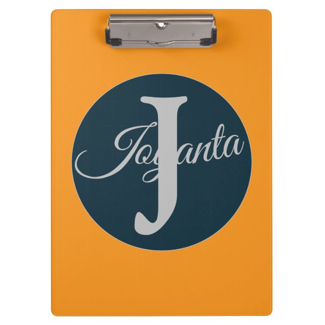 Custom  orange greay blue Monogram Elegant Klemmbrett (Vorderseite)