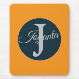 Custom  orange greay blue Monogram Elegant Mousepad