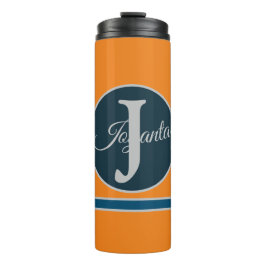 Custom  orange greay blue Monogram Elegant Thermosbecher