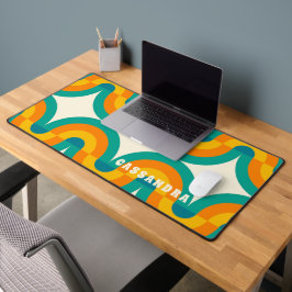 Custom Orange Green Aquamarin Blue Wavy Art Muster Schreibtischunterlage