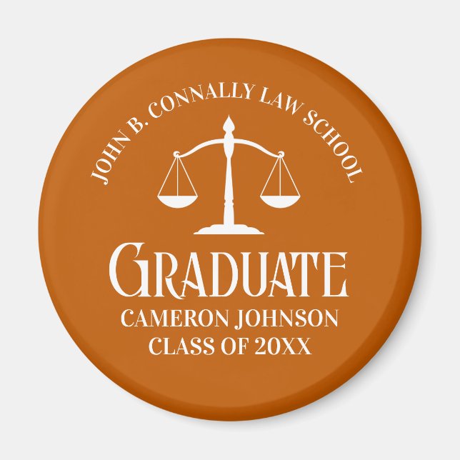 Custom Orange Law School Abschluss Keepake Magnet (Vorne)