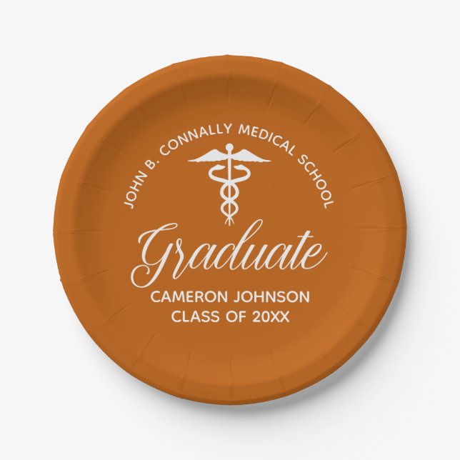Custom Orange Medical School Graduation Party Pappteller (Vorderseite)