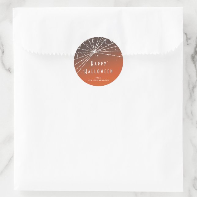 Custom Orange Sunset Spider Web Halloween Stickers (Tasche)